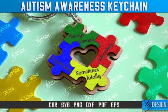 Autism Awareness Keychain Laser Cut SVG