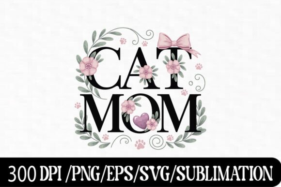 Cat Mom Floral Paw Print Clipart